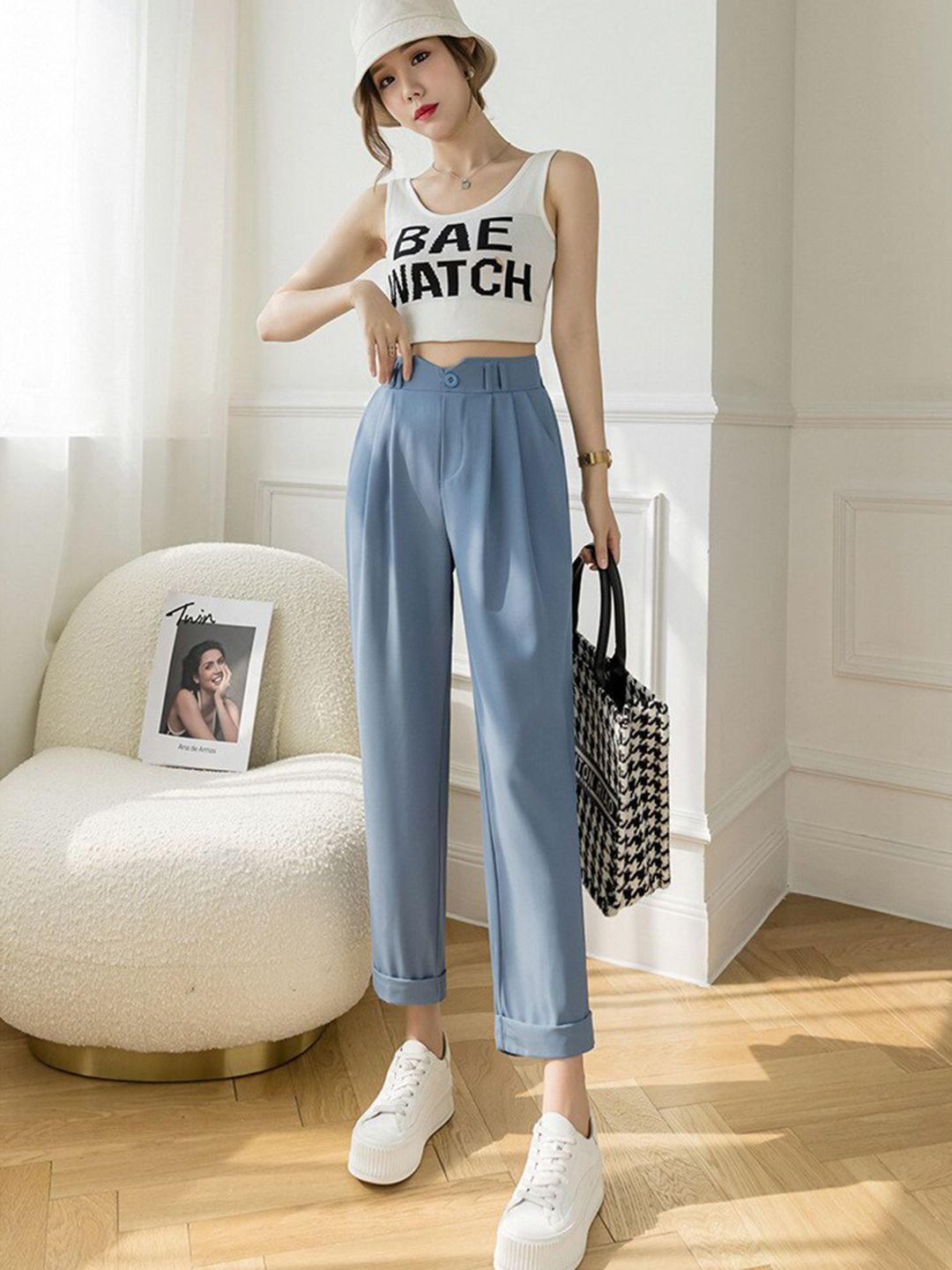 la aimee women blue high-rise trousers