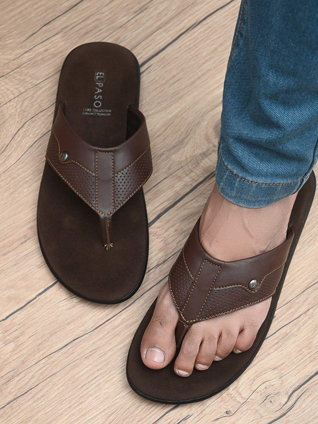 el paso men brown slip-on flip flops