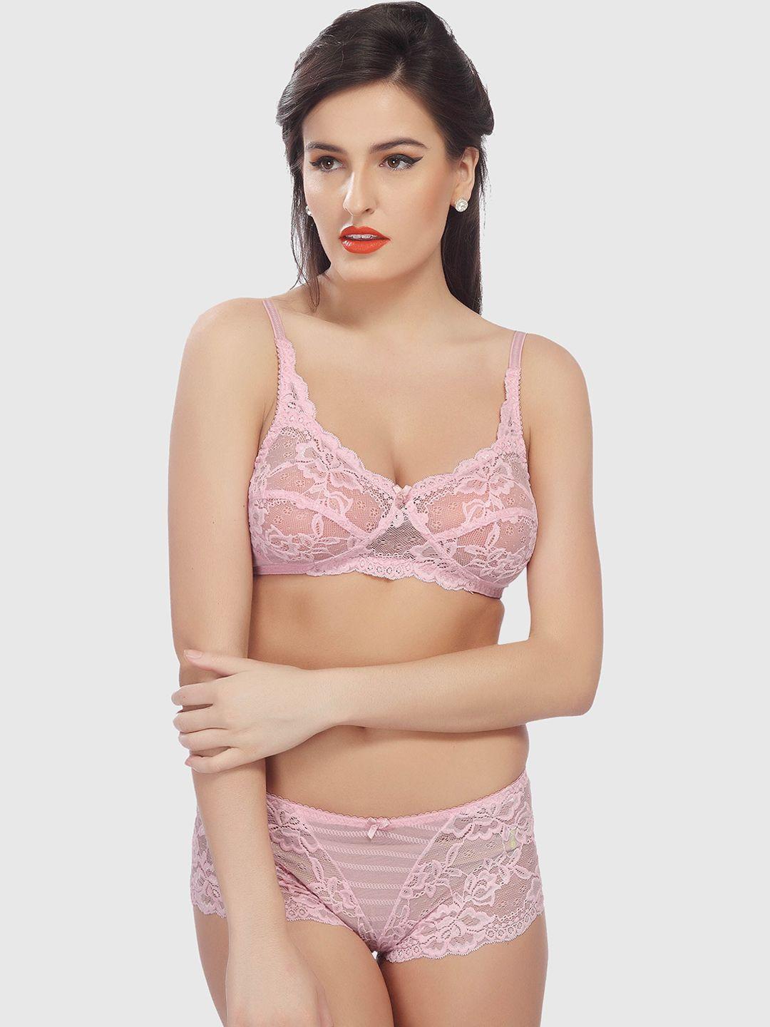 lady love women pink printed lingerie set