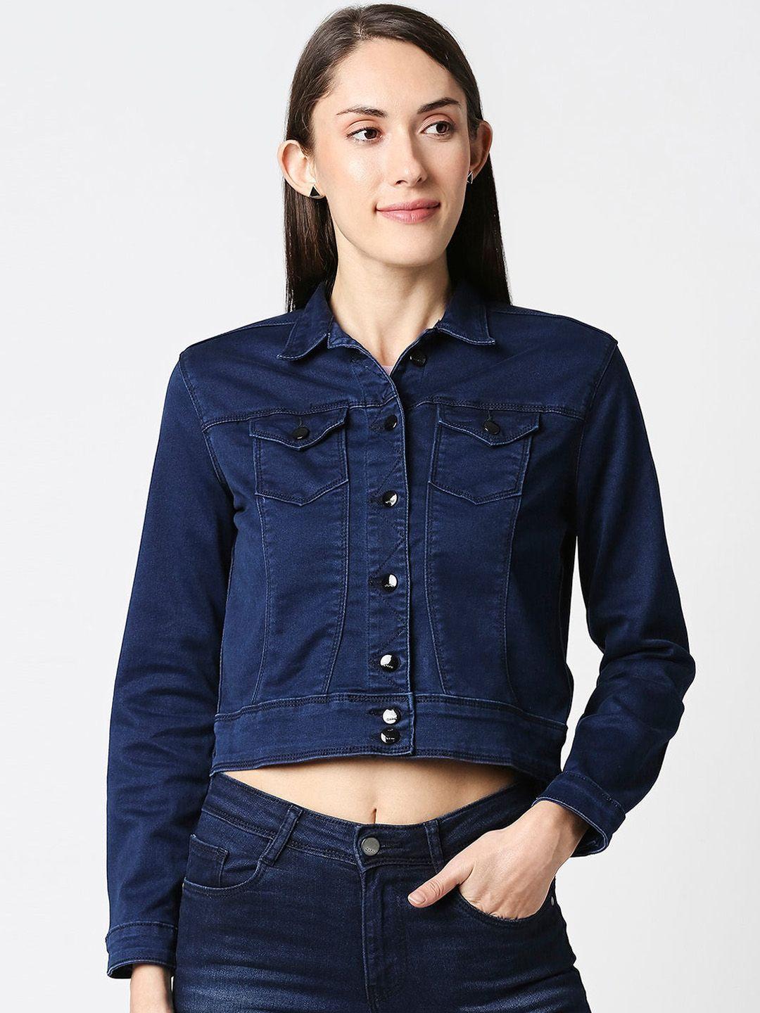 kraus jeans women blue crop cotton denim jacket