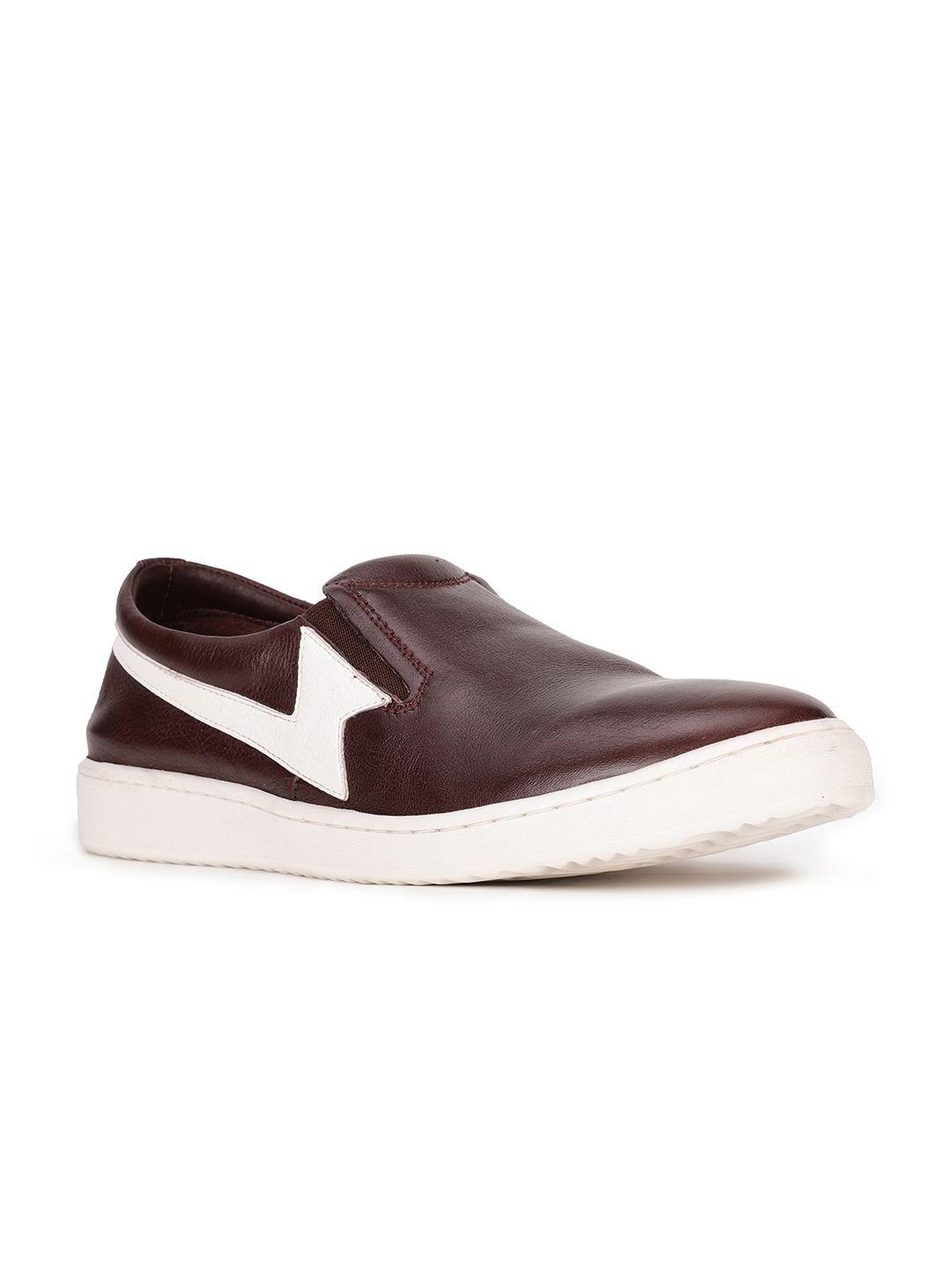 hush puppies men maroon leather slip-on sneakers