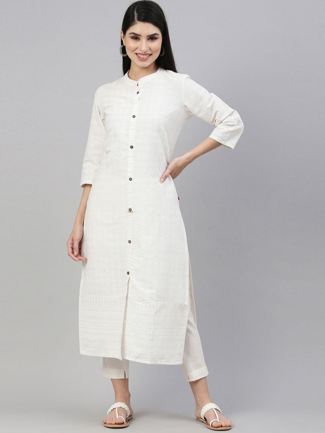 marcia women white pure cotton straight kurta with trousers