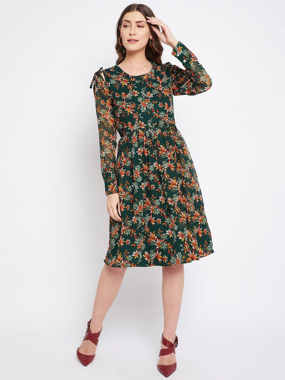 bitterlime green & red floral georgette dress