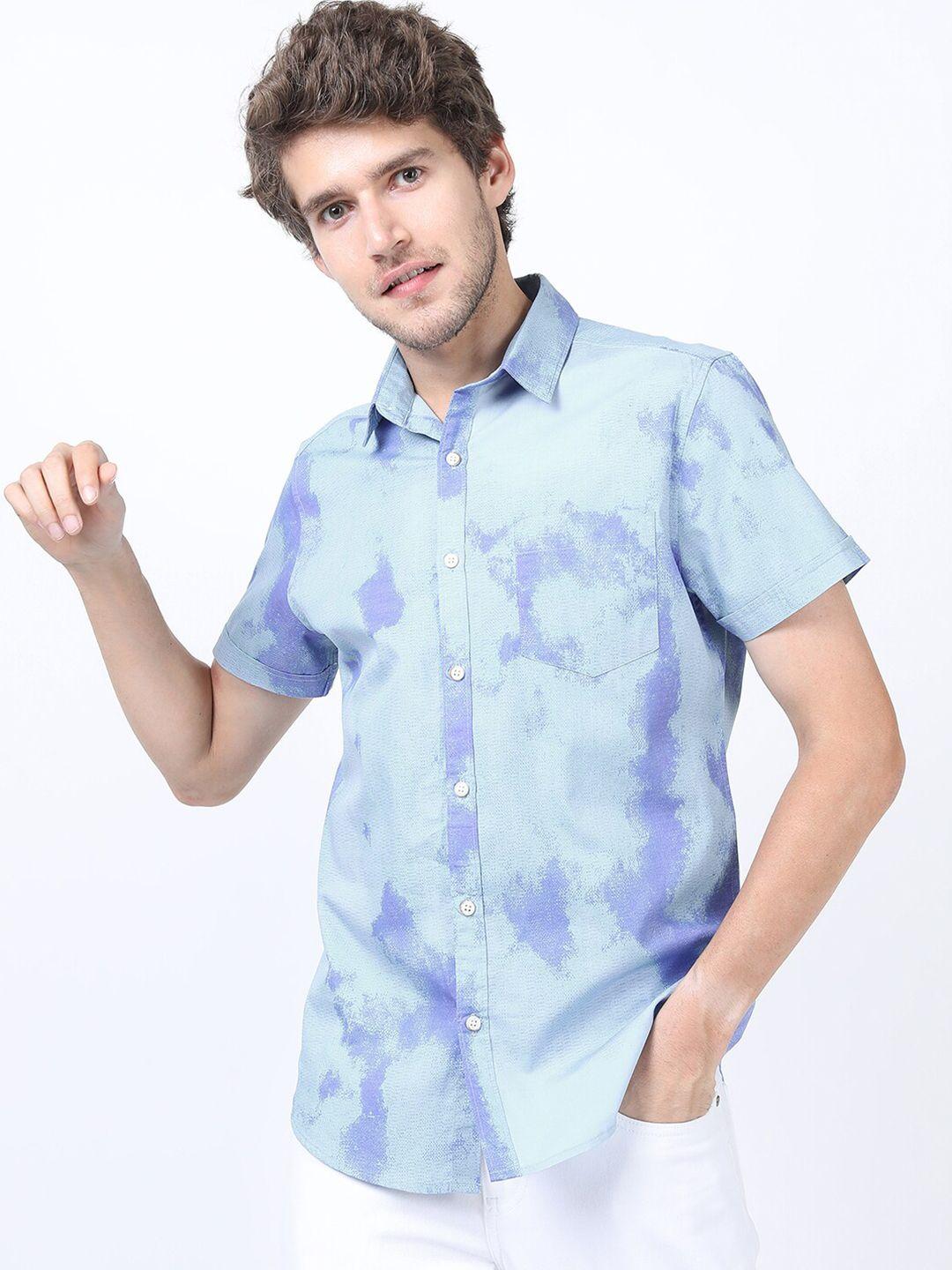 highlander men blue slim fit faded casual shirt