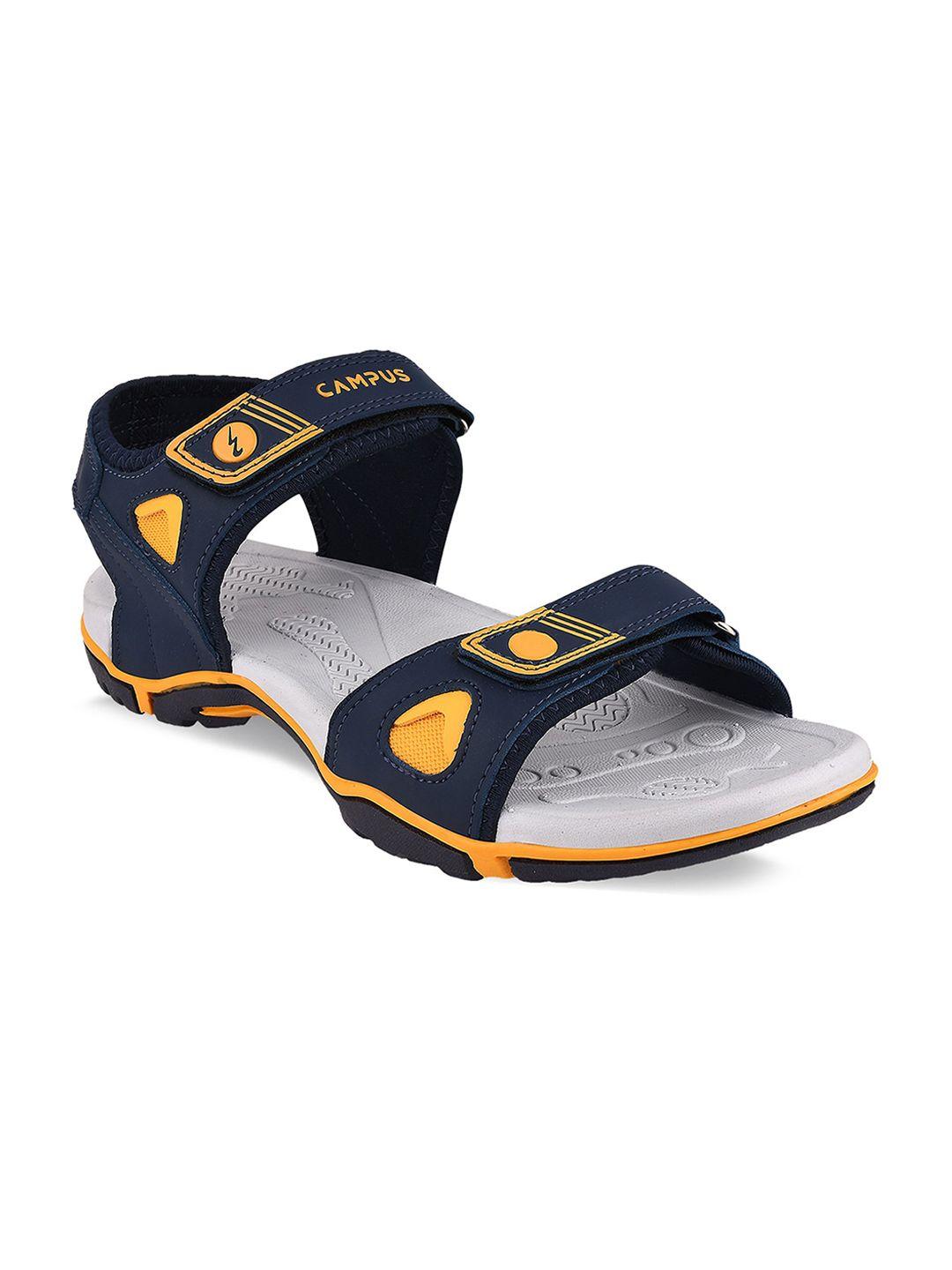 campus men navy blue & mustard yellow solid sports sandals