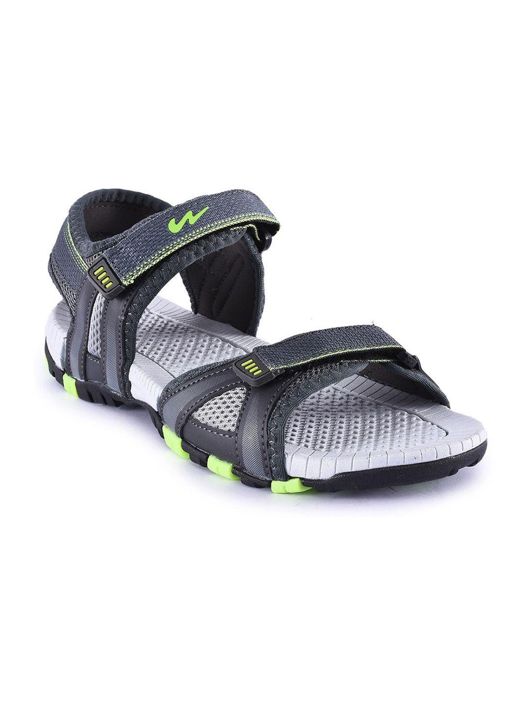 campus men grey & green solid sports sandals