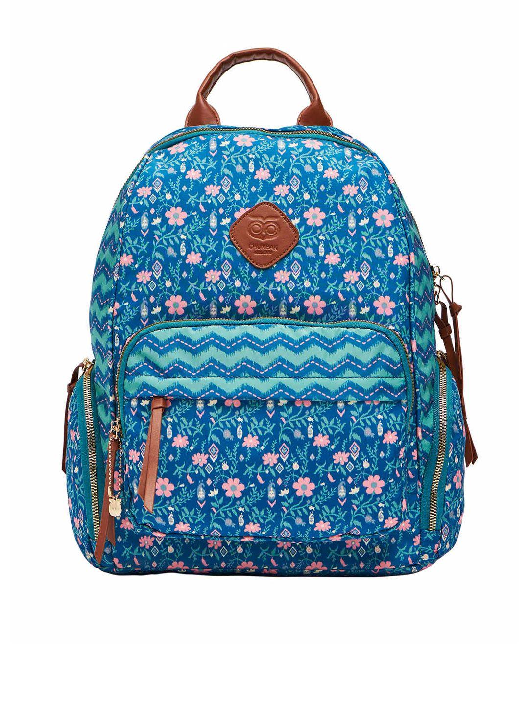 chumbak women blue & pink printed backpack