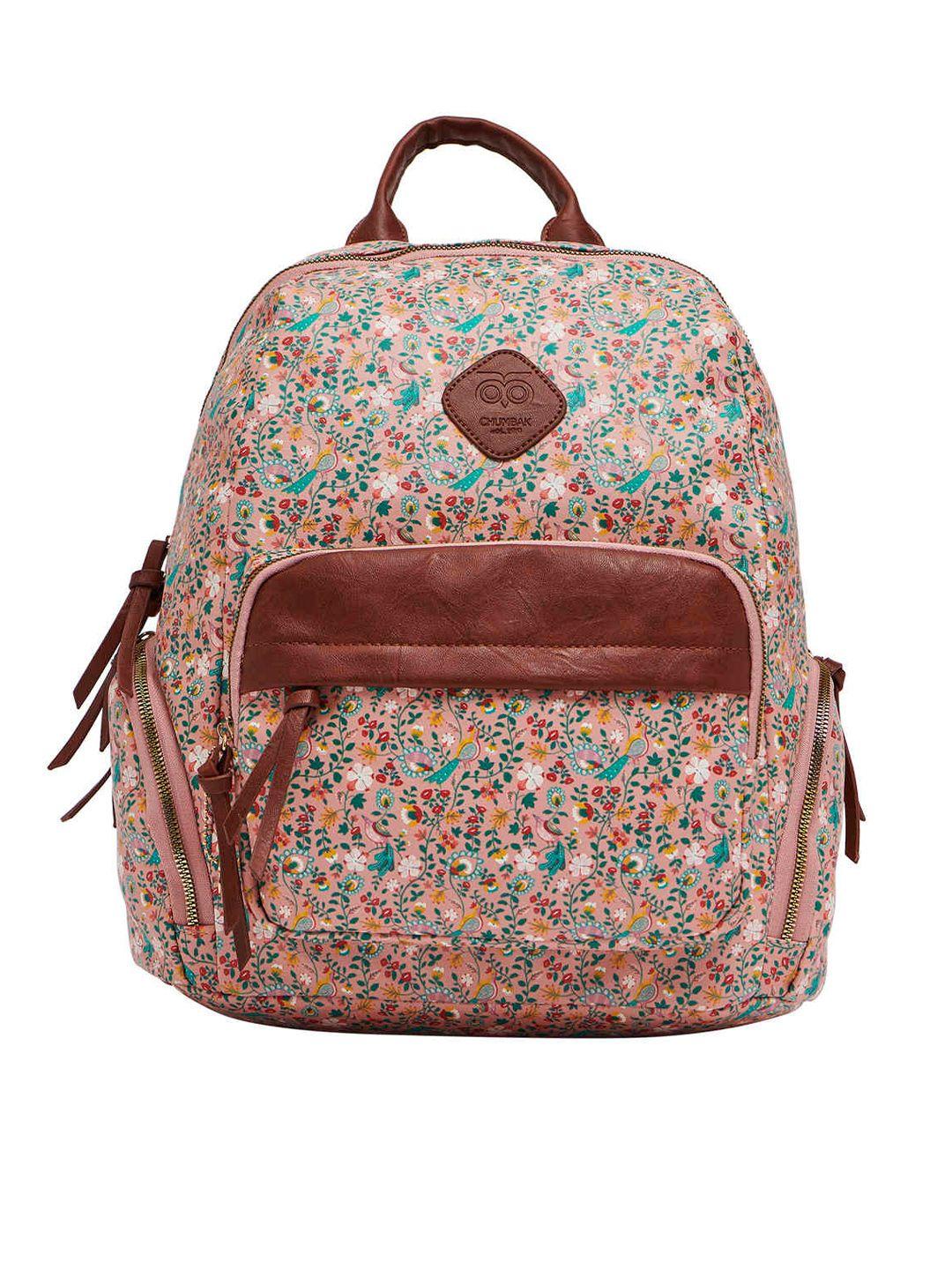 chumbak women pink & turquoise blue floral printed backpack