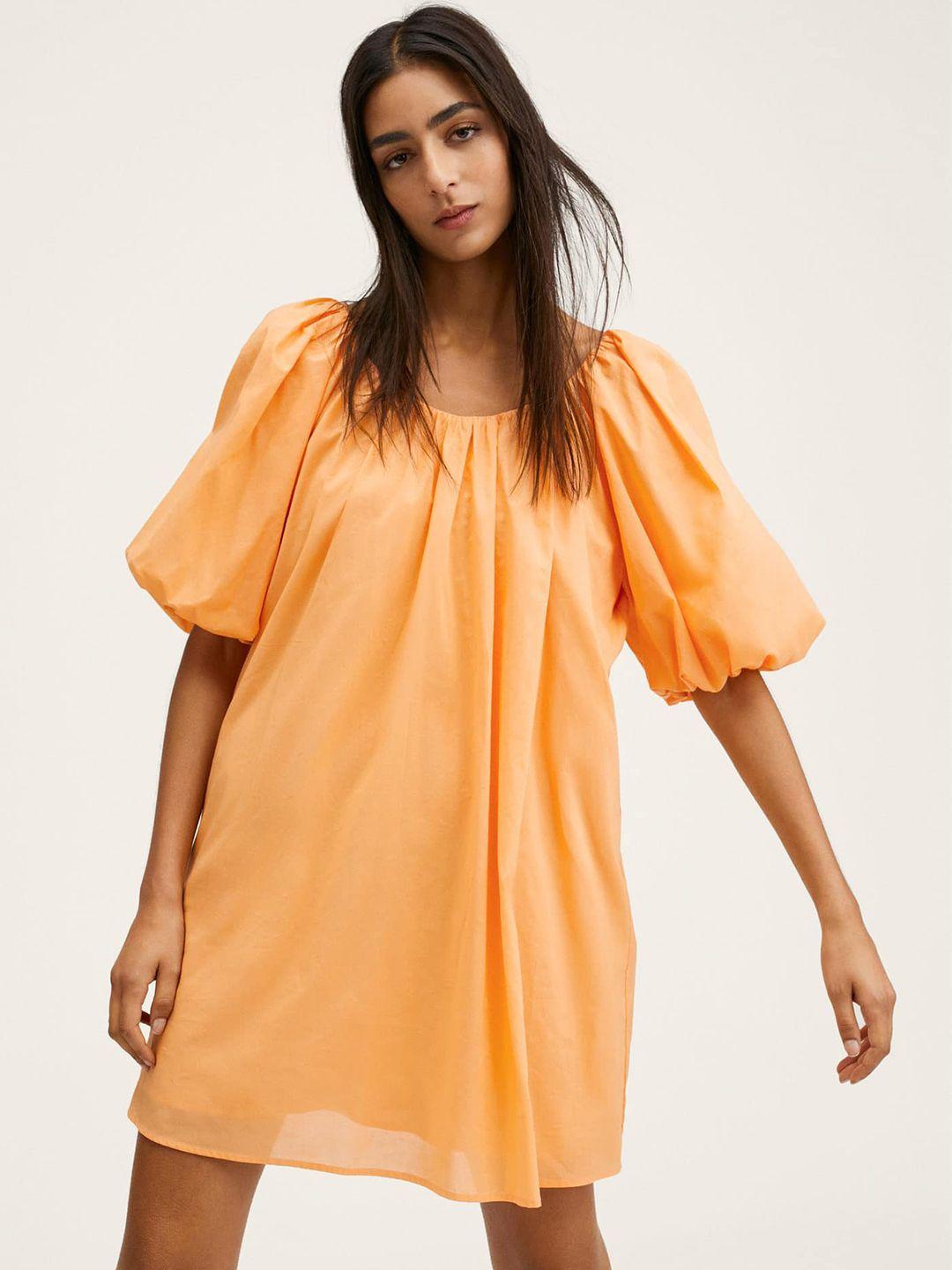 mango orange solid cotton a-line dress