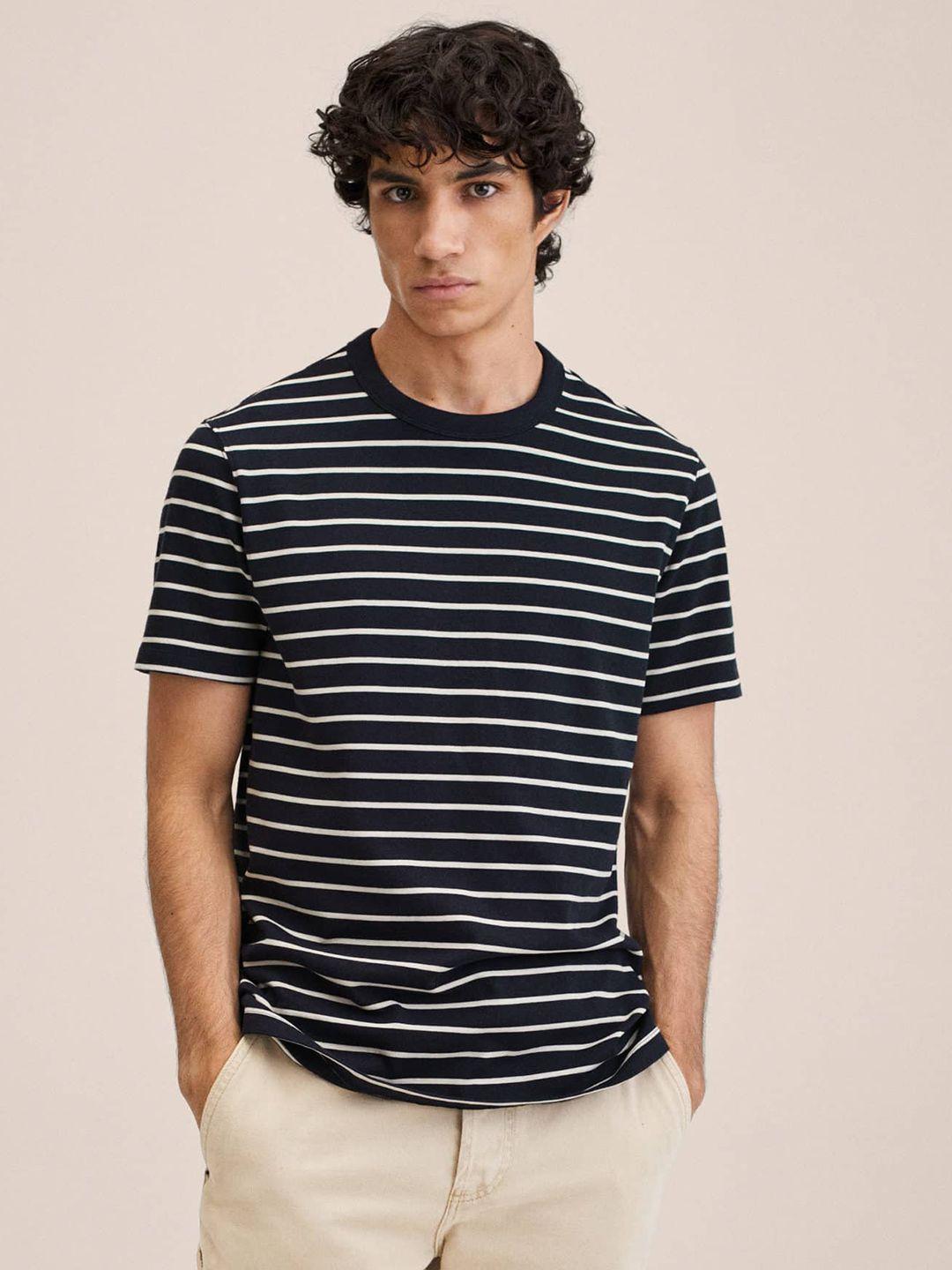 mango man men black & white striped monochrome knitted pure cotton t-shirt