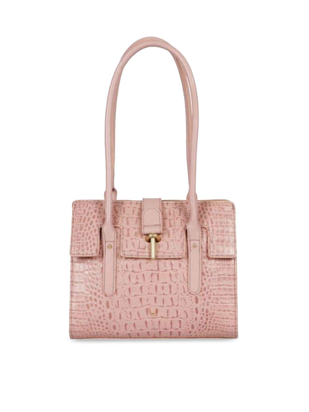 hidesign women pink textured leather structured handheld bag