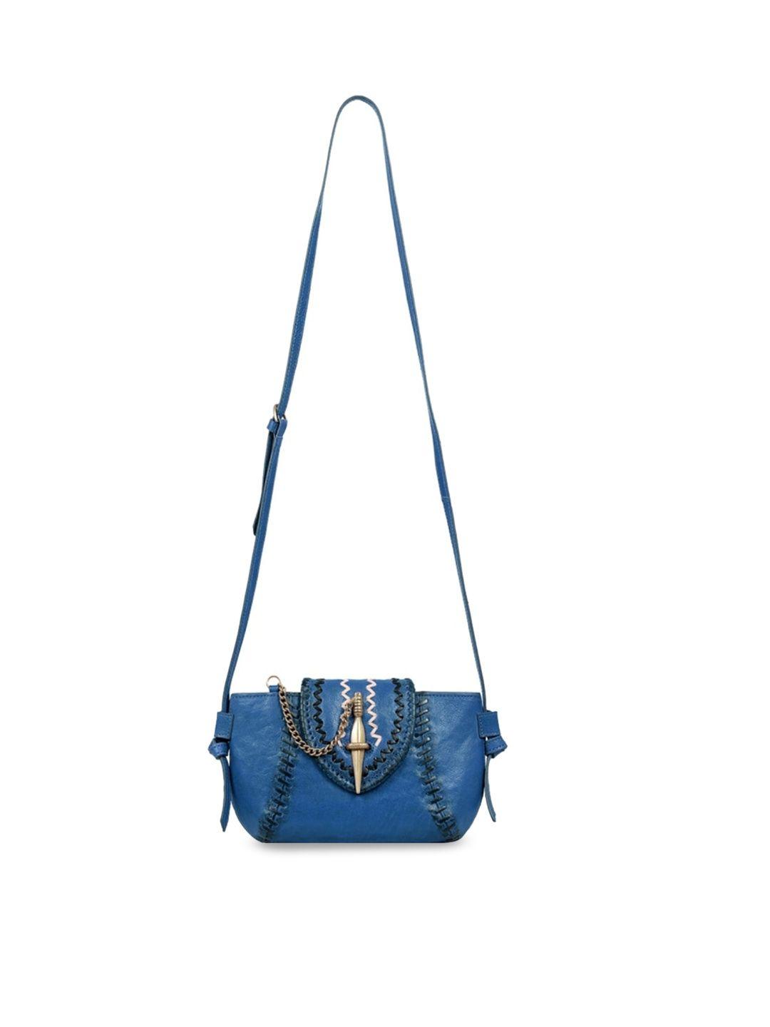 hidesign women blue leather structured sling bag