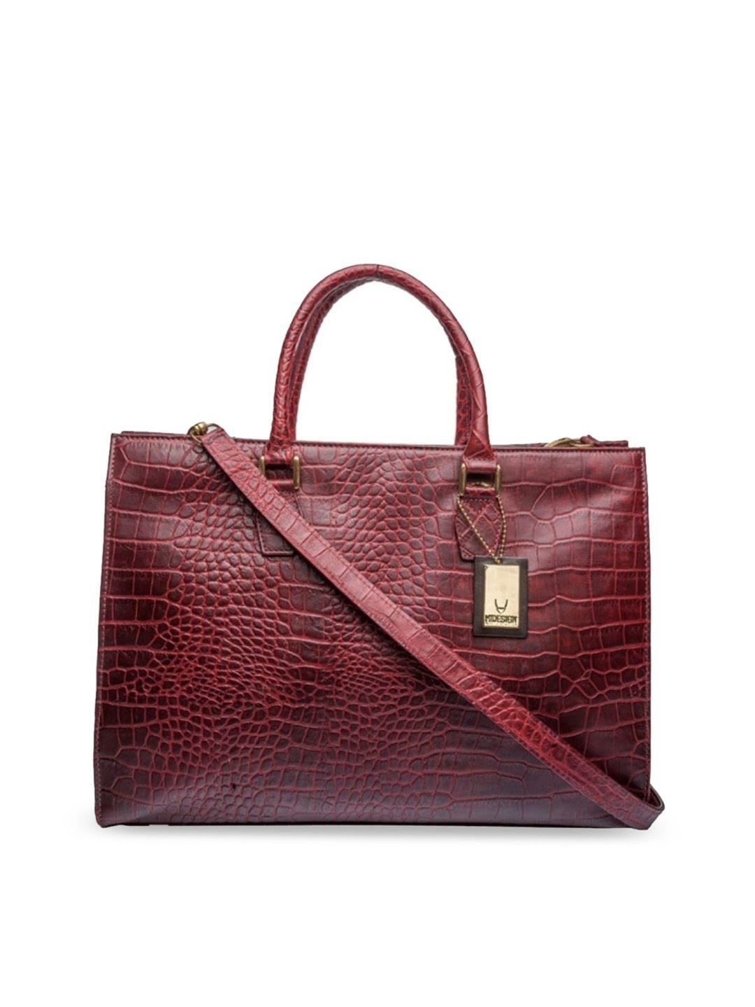 hidesign red textured leather structured satchel