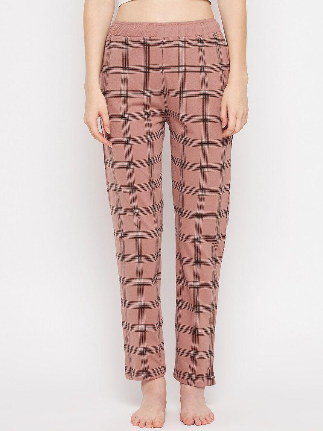 okane women pink checked lounge pant