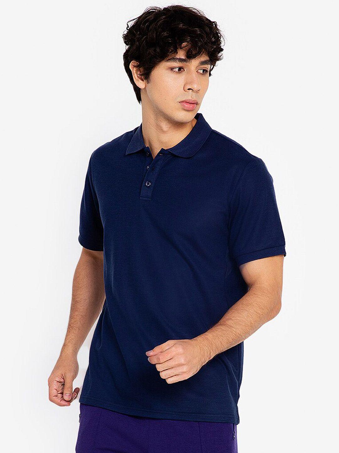 zalora active men blue solid polo collar outdoor t-shirt