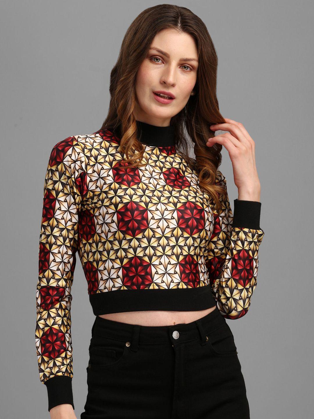 purvaja maroon geometric print crop top