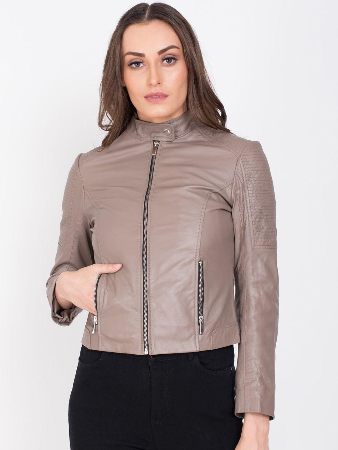 justanned women beige leather lightweight outdoor biker jacket