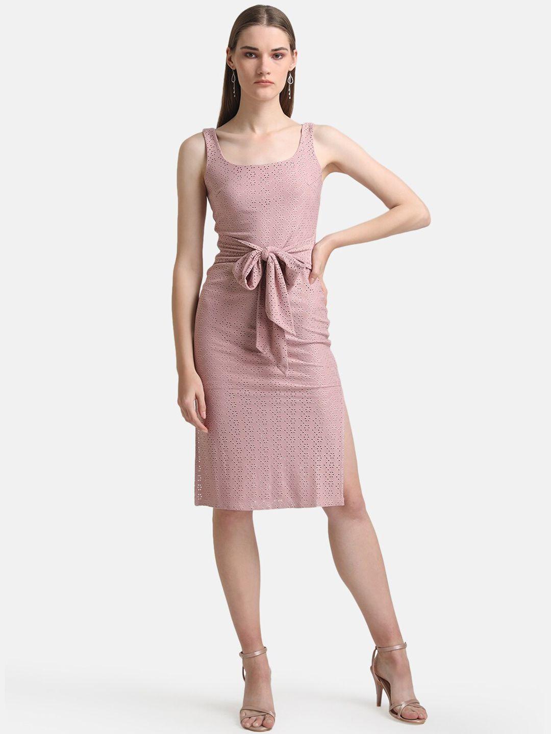 kazo pink knitted schiffli midi dress