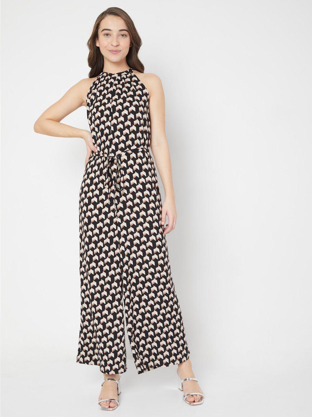 vero moda women black & nude-coloured printed basic jumpsuit