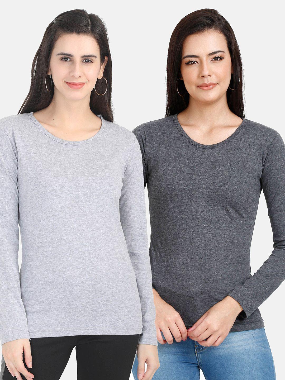 fleximaa women grey & charcoal pack of 2 t-shirts