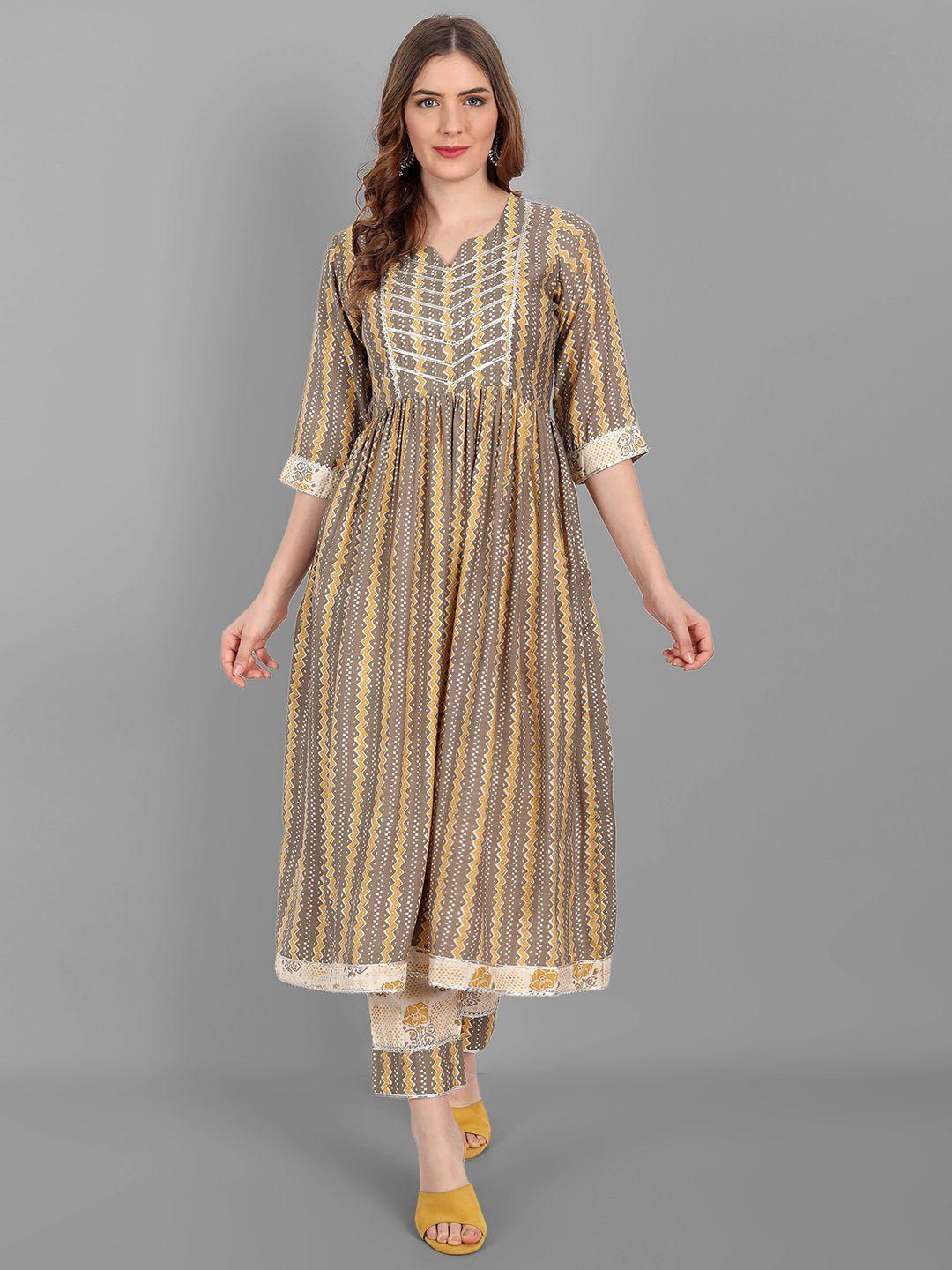 v tradition women yellow pleated gotta patti kurti with trousers