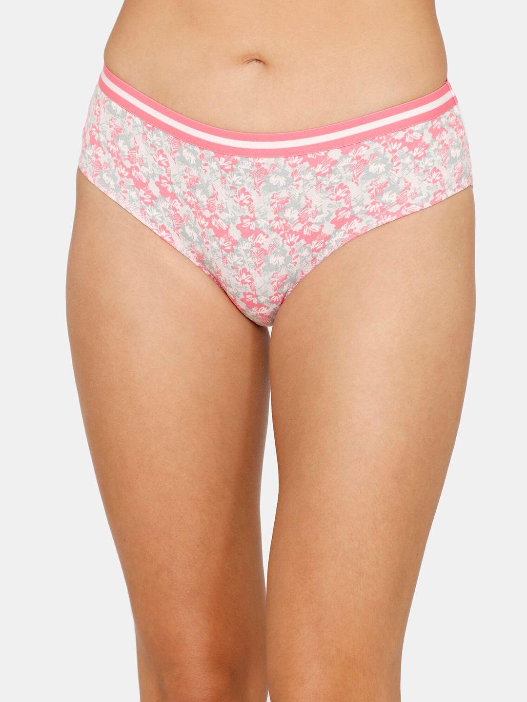 zivame women pink & white printed pure cotton hipster briefs