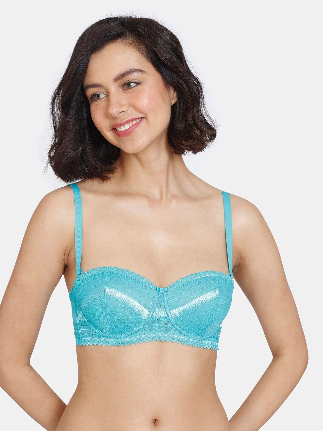 zivame turquoise blue abstract underwired lightly padded bra