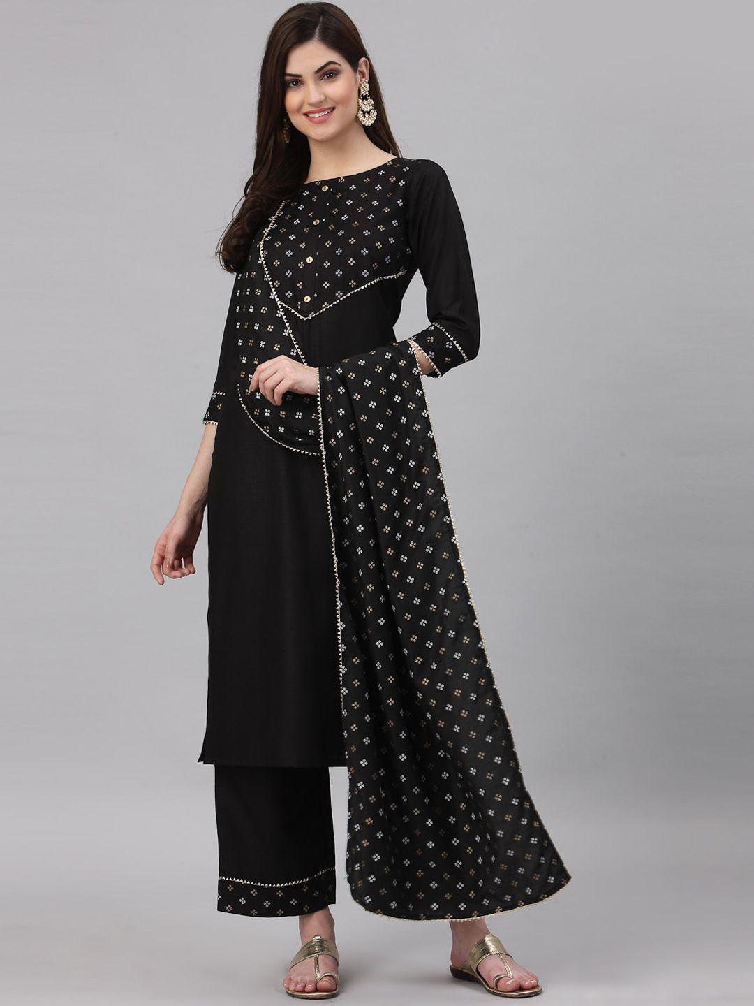 kalini women black yoke design panelled pure cotton kurta with palazzos