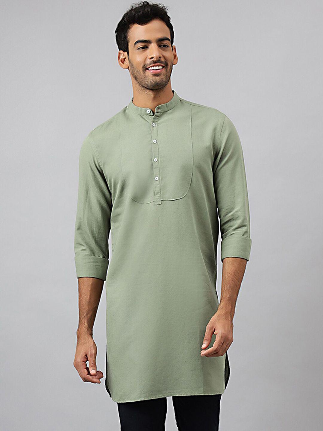 mr button men green solid kurta