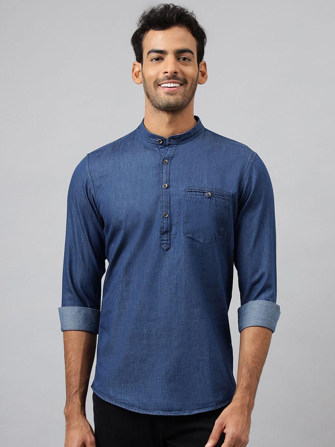 mr button men blue thread work kurta