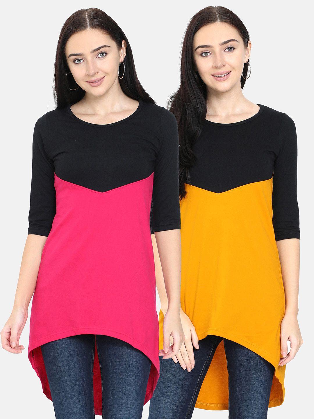 fleximaa women pack of 2 colourblocked long line tops