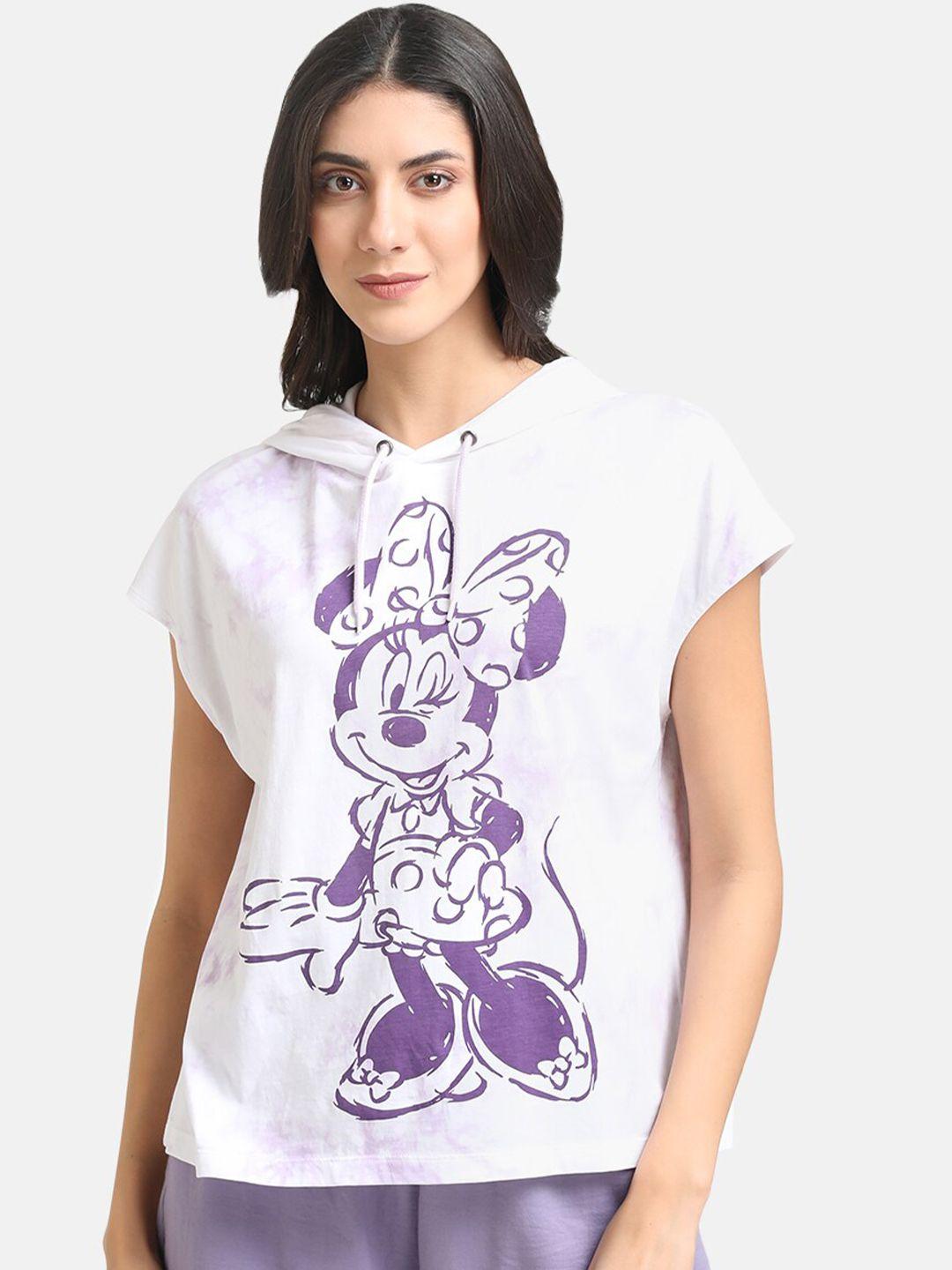 kazo women violet & white minnie mouse printed pure cotton oversized  fit t-shirt