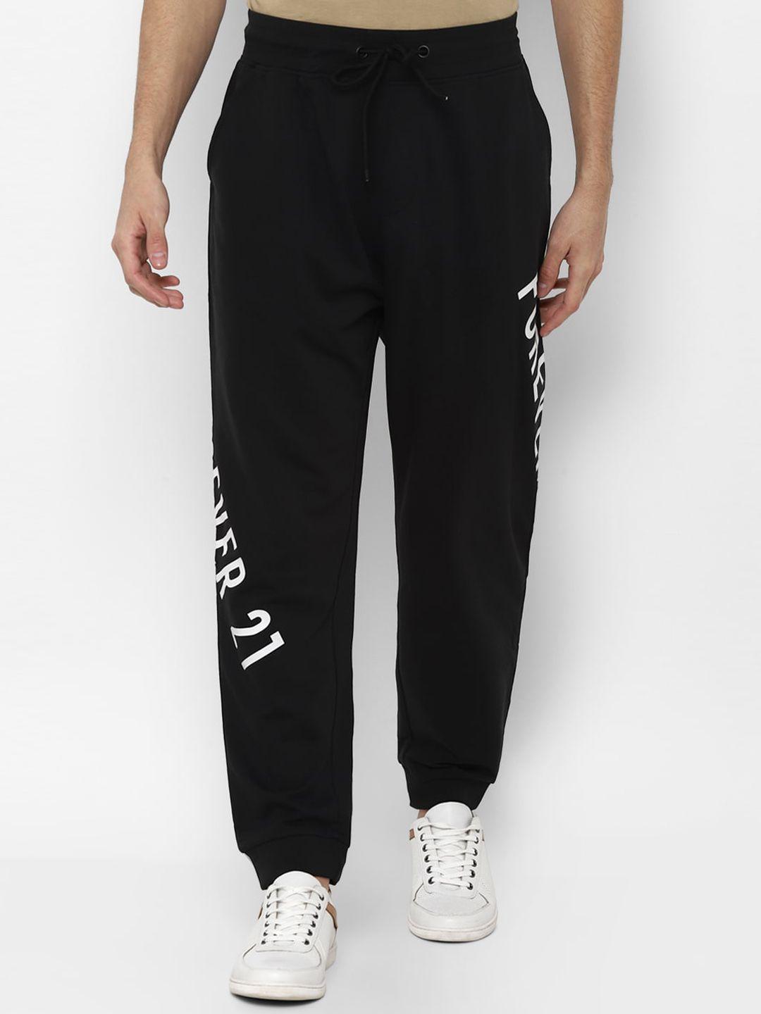 forever 21 men black printed joggers trousers