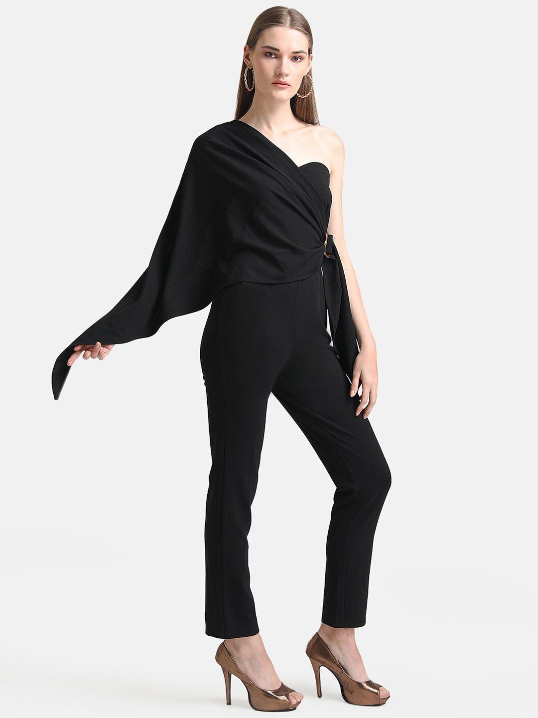 kazo black assymetric buckle detail jumpsuit