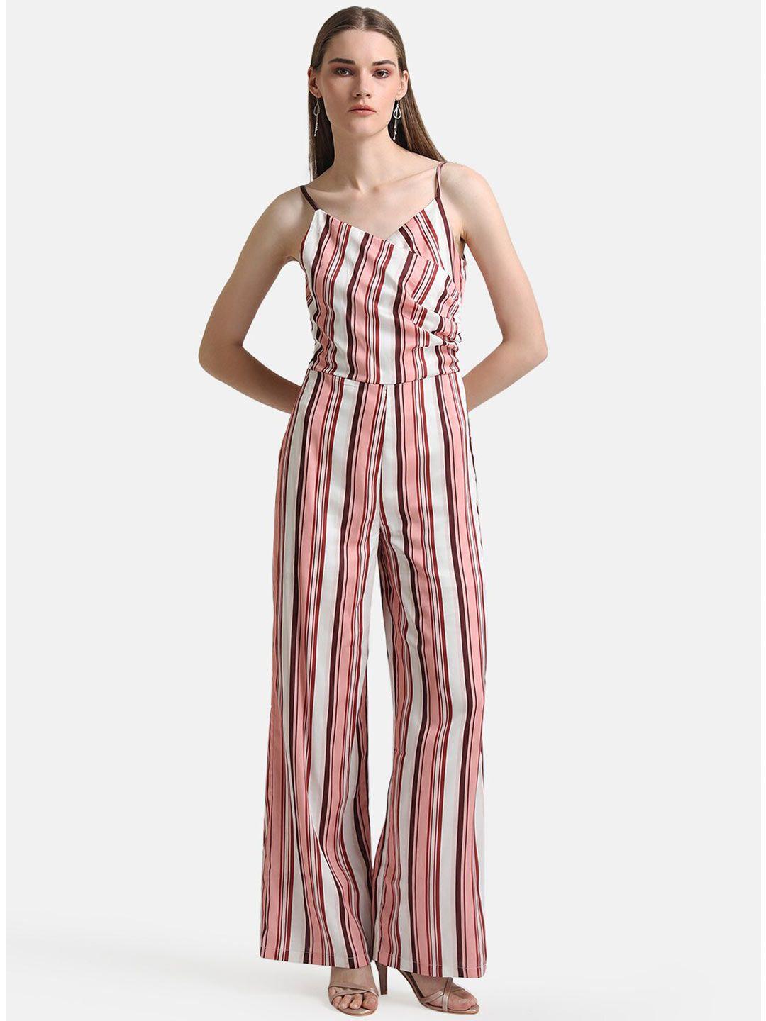 kazo pink & white striped basic jumpsuit