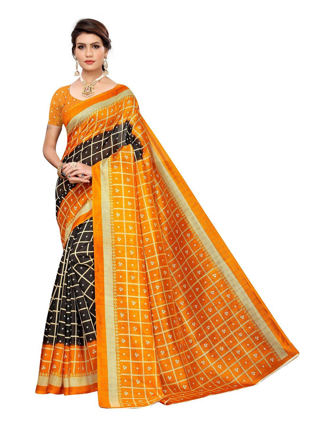 yashika black & yellow bandhani art silk bandhani saree