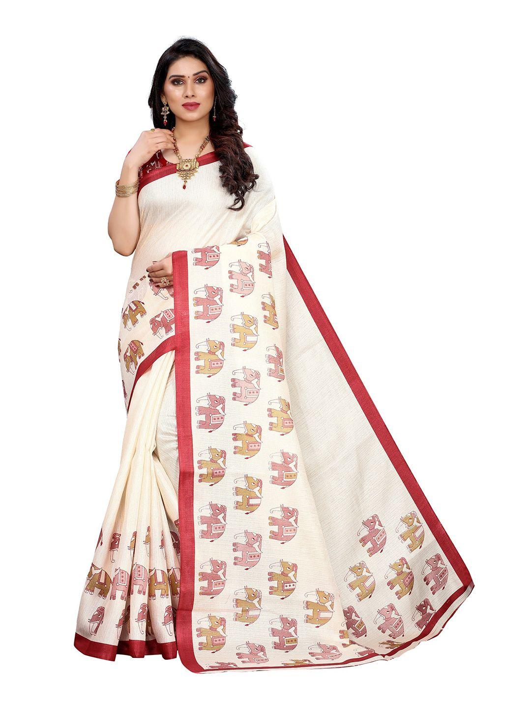 yashika red & white floral art silk saree