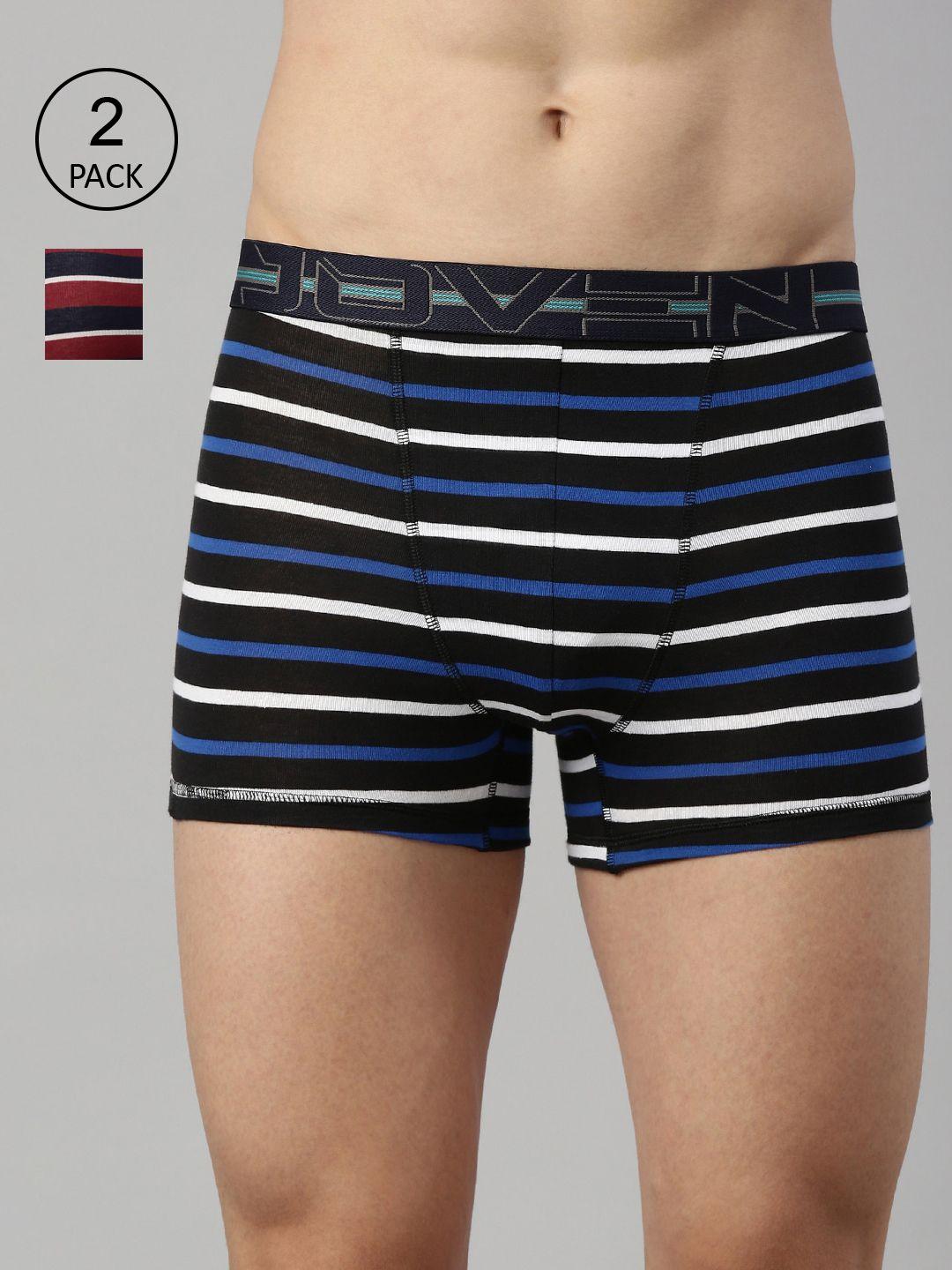 joven men black & maroon pack of 2 striped cotton trunks