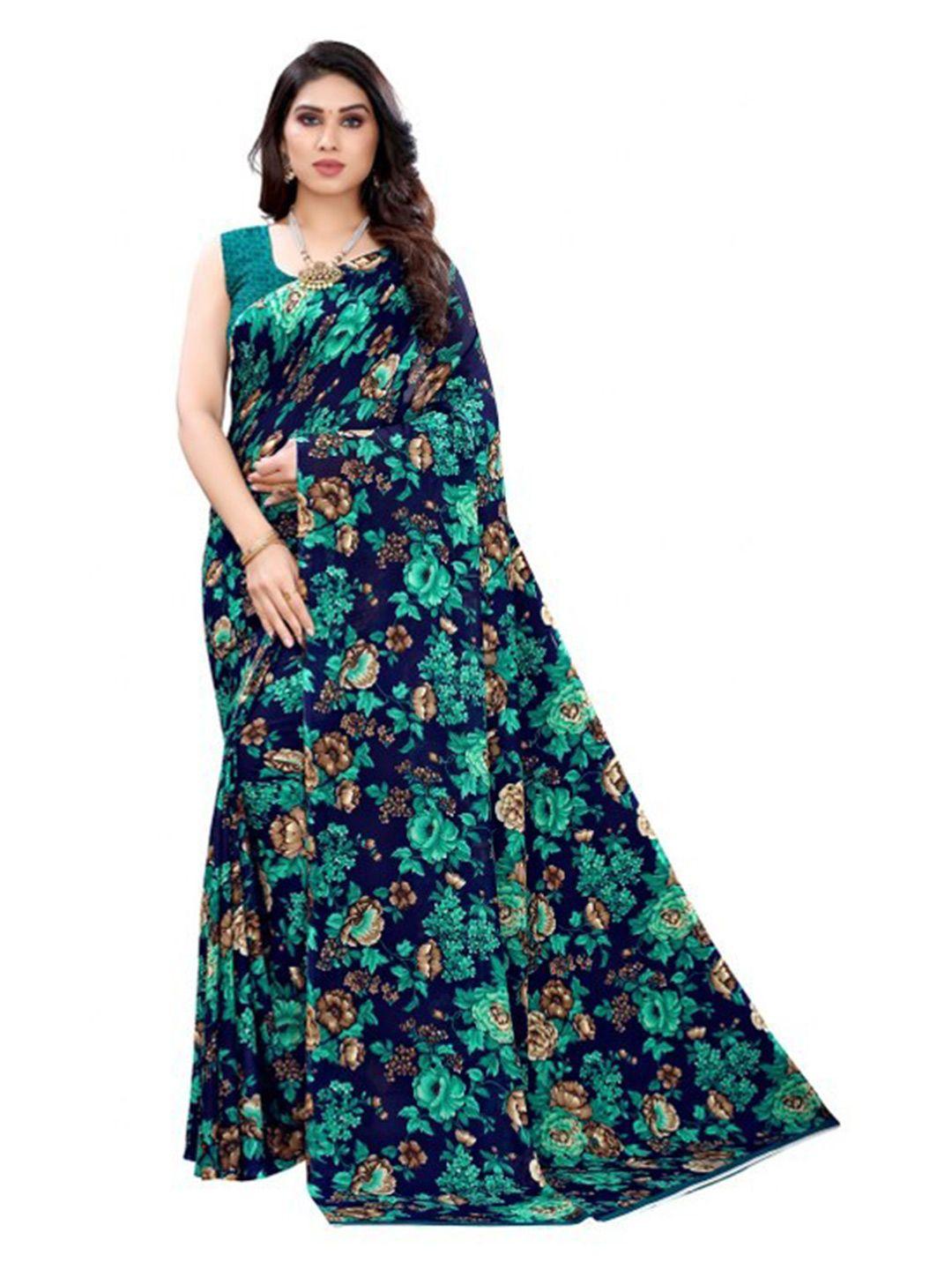 yashika blue & beige floral saree