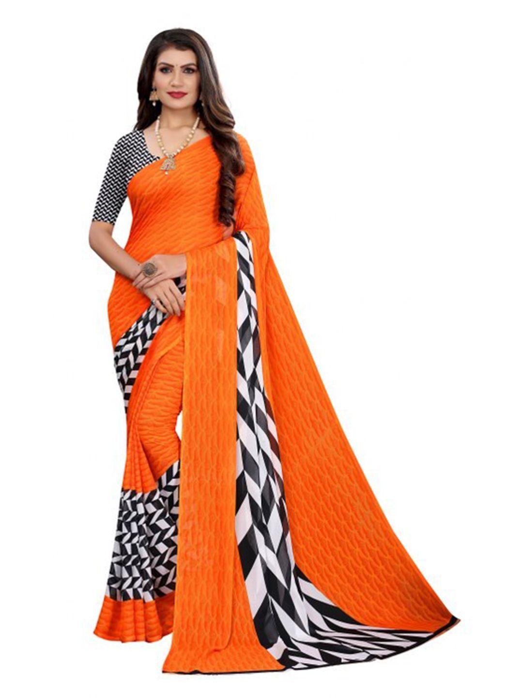 yashika orange & white geometric printed saree