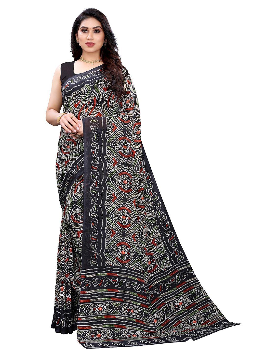 yashika black & white ethnic motifs saree