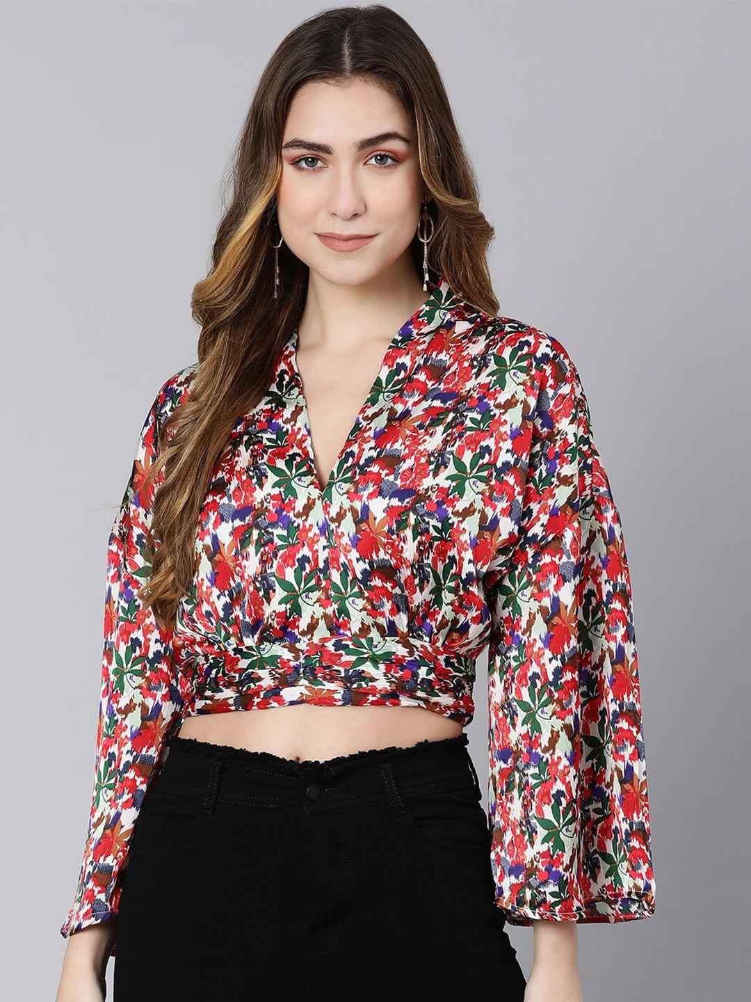 oxolloxo multicoloured floral print wrap crop top