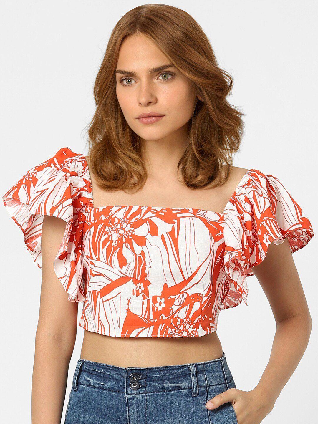 vero moda orange & white printed crop top