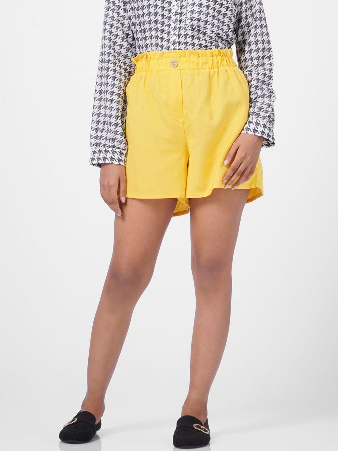 vero moda women yellow solid high-rise shorts