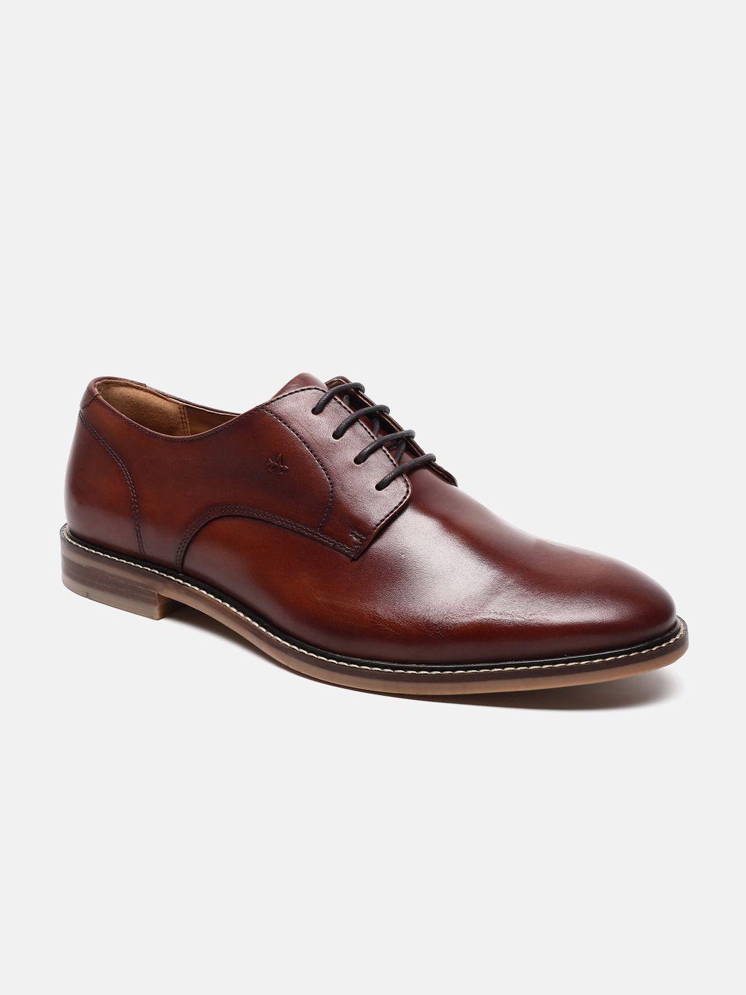 arrow men brown solid leather formal derbys