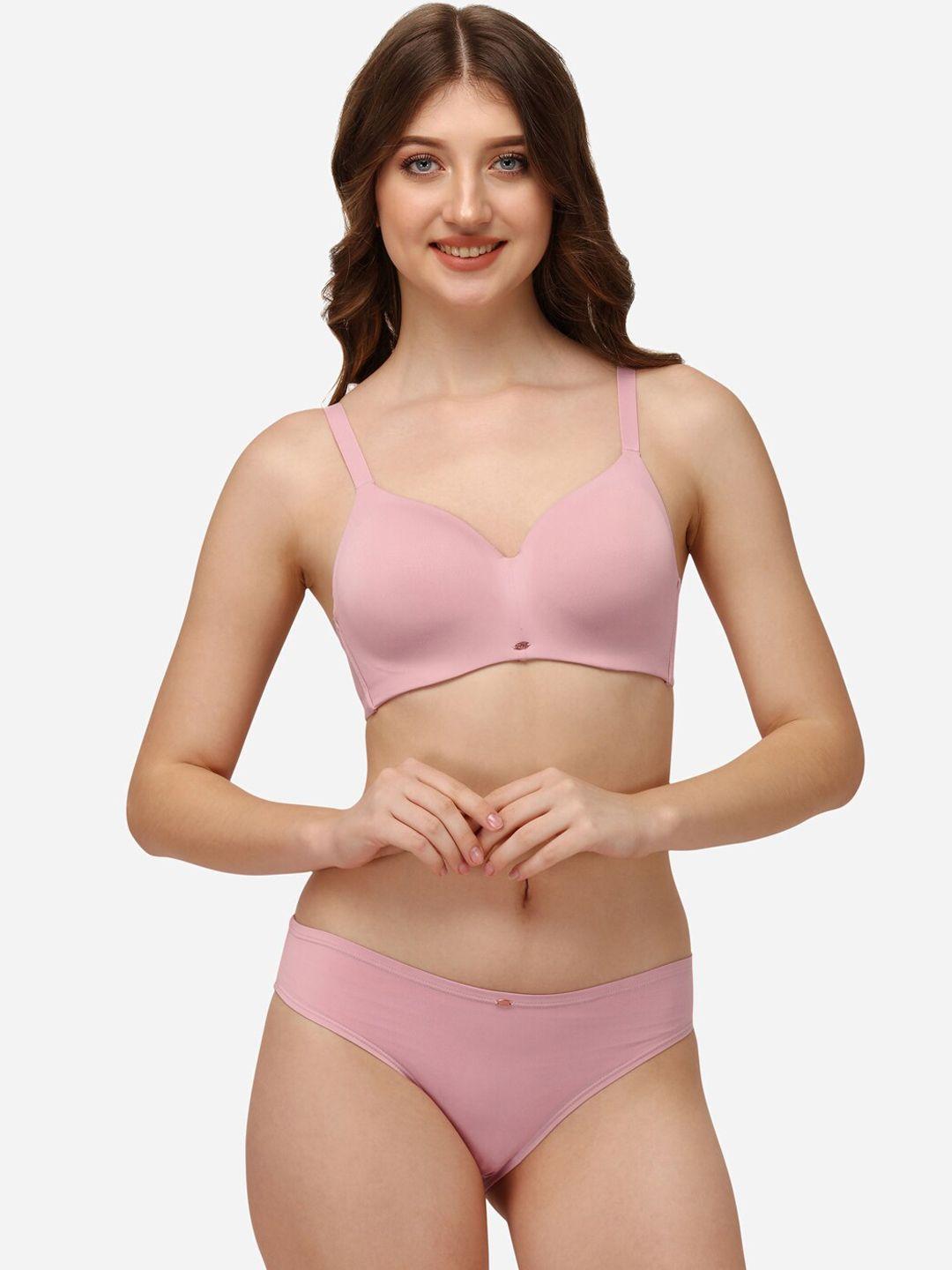 soie women pink solid lingerie set set cb-129/1130mist