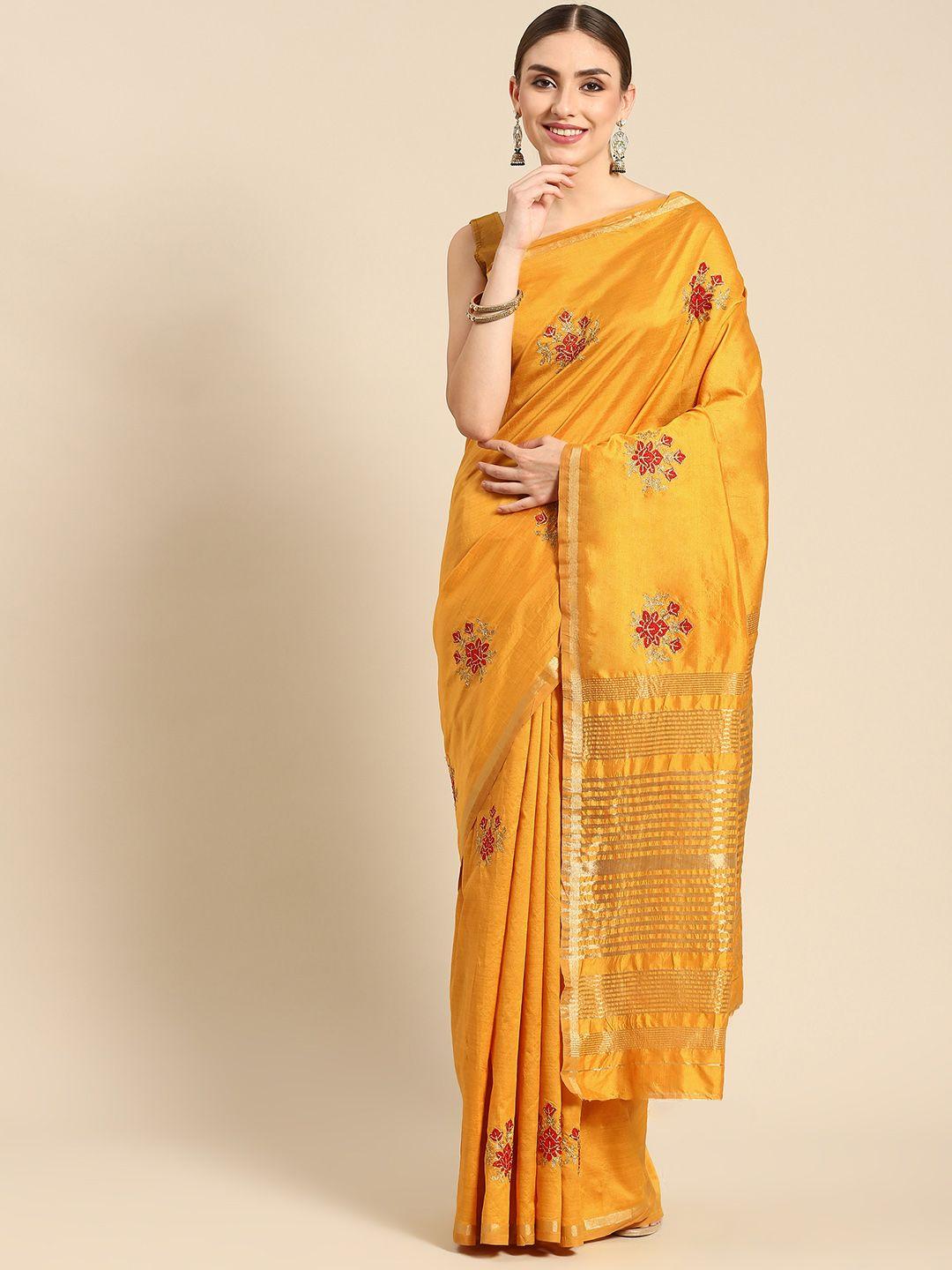 all about you mustard & golden floral silk blend saree