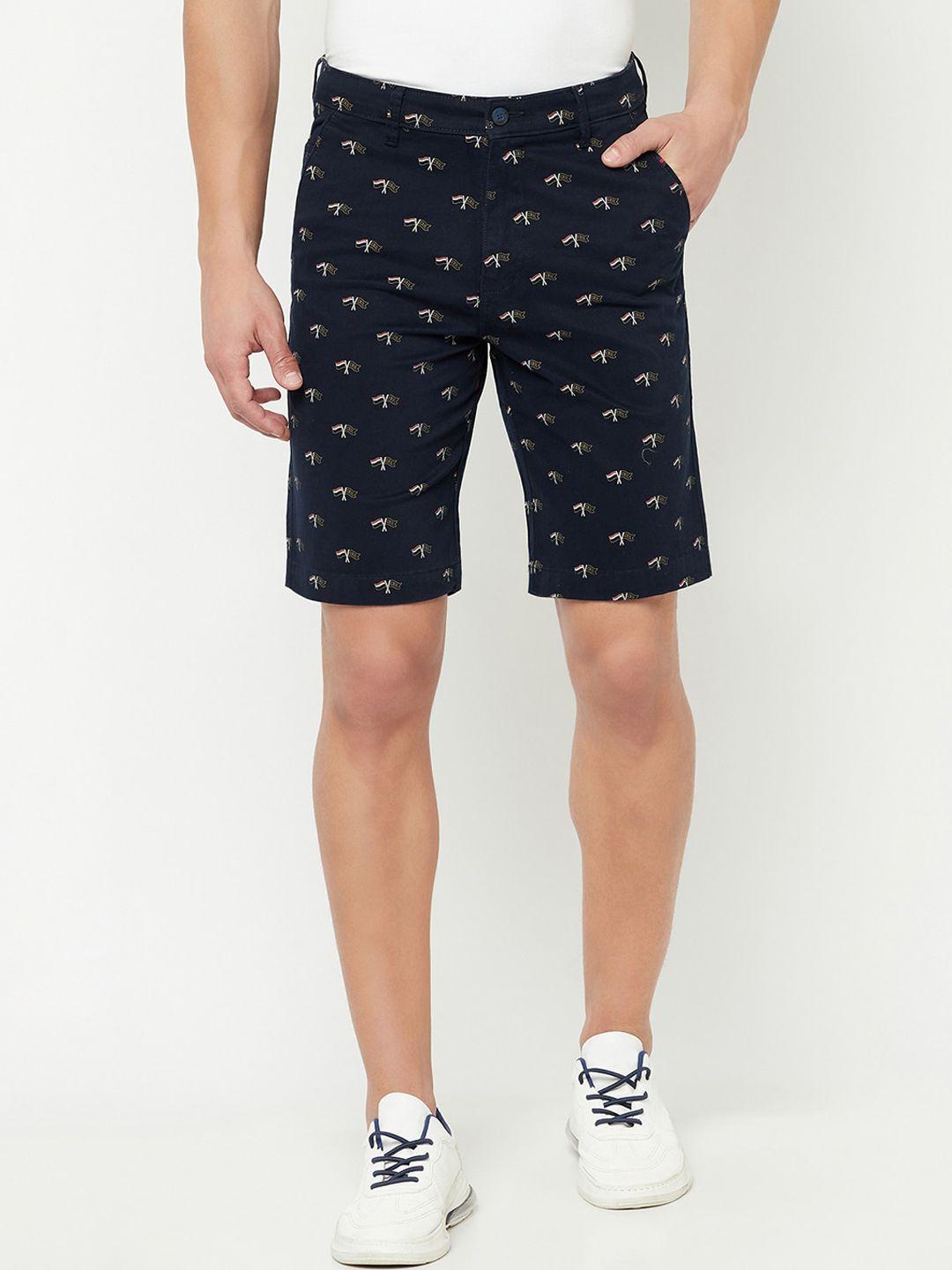 cantabil men navy blue printed shorts