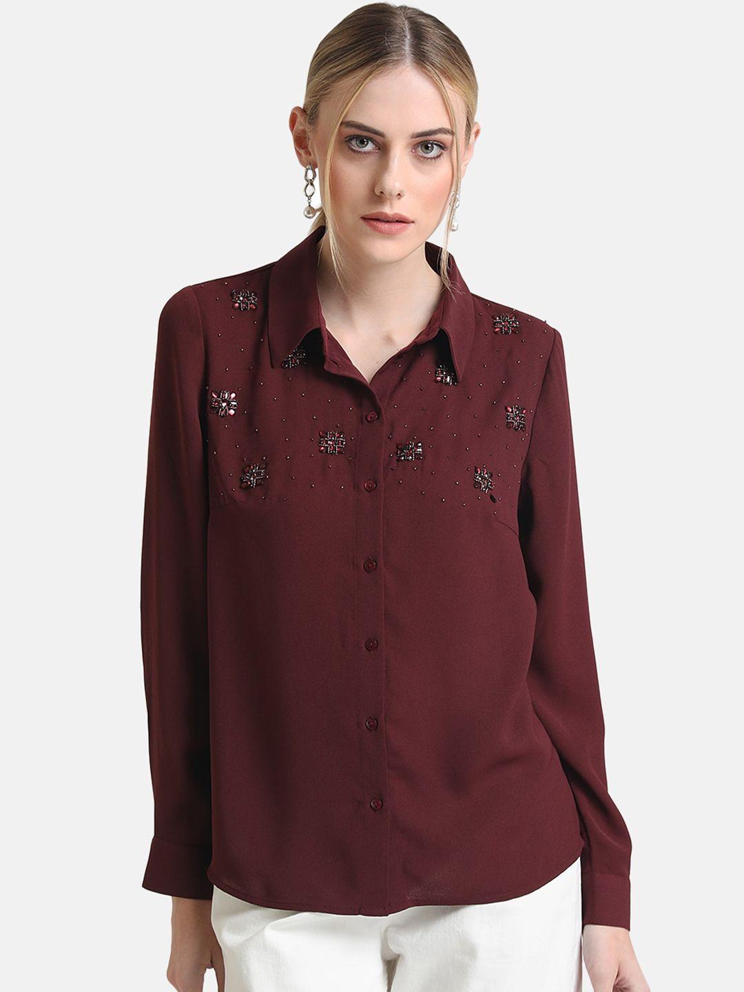 kazo women maroon casual shirt