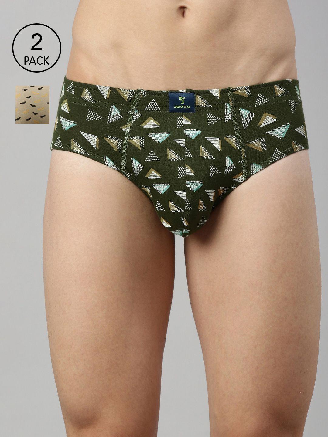 joven men pack of 2 olive green & beige printed basic briefs